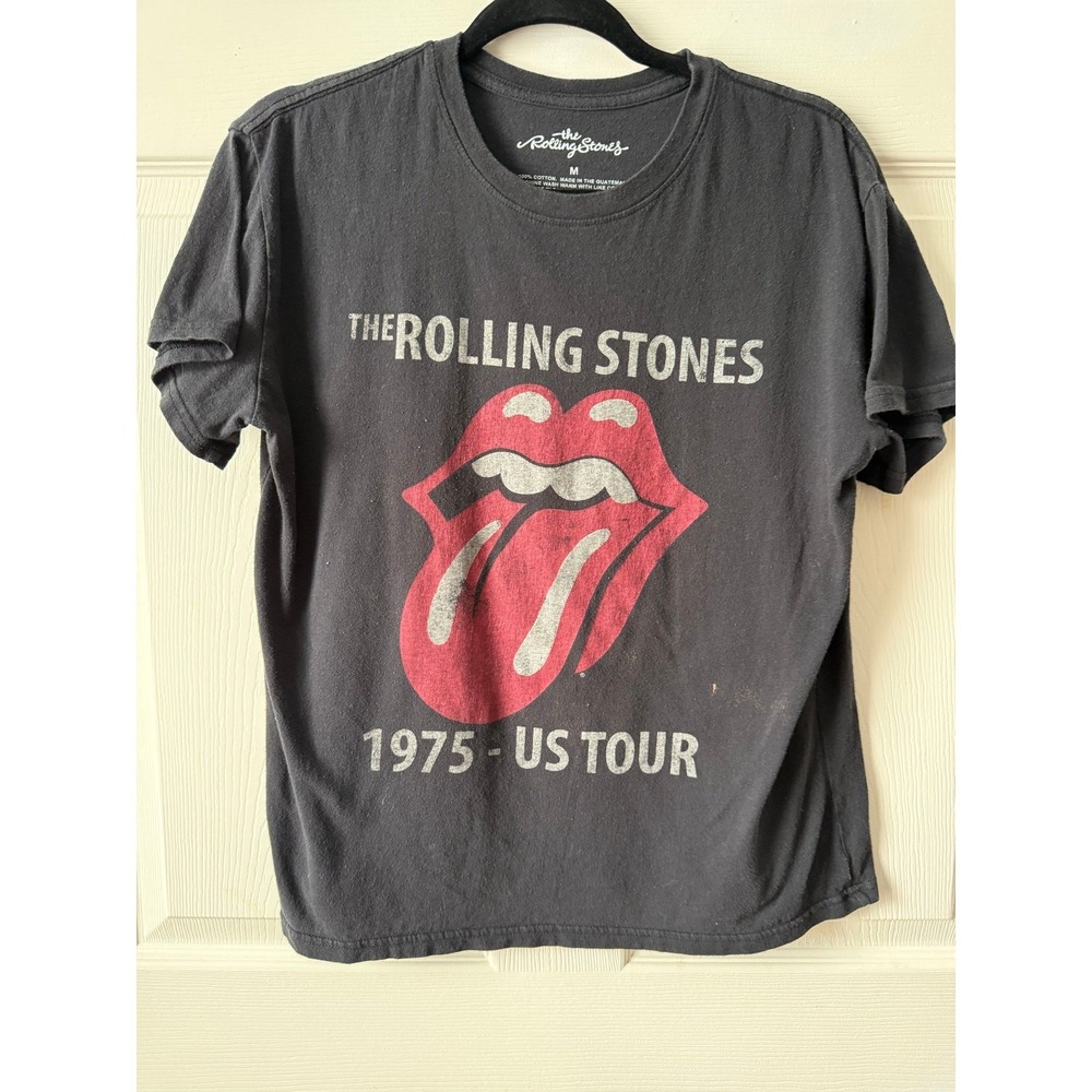 The Rolling Stones 1975 US Tour Graphic Tee Black Unisex Size M Rock Band TShirt